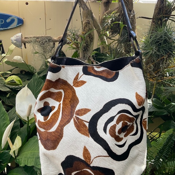 VTG Maurizio Taiuti Floral Printed Calf Hair Leather Tote Bag Made in Italy - Picture 1 of 14